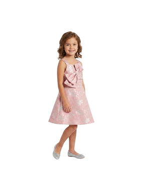 Tahari Girl Pink Jacquard Bow Dress Size 6 Holiday Easter Flower Girl